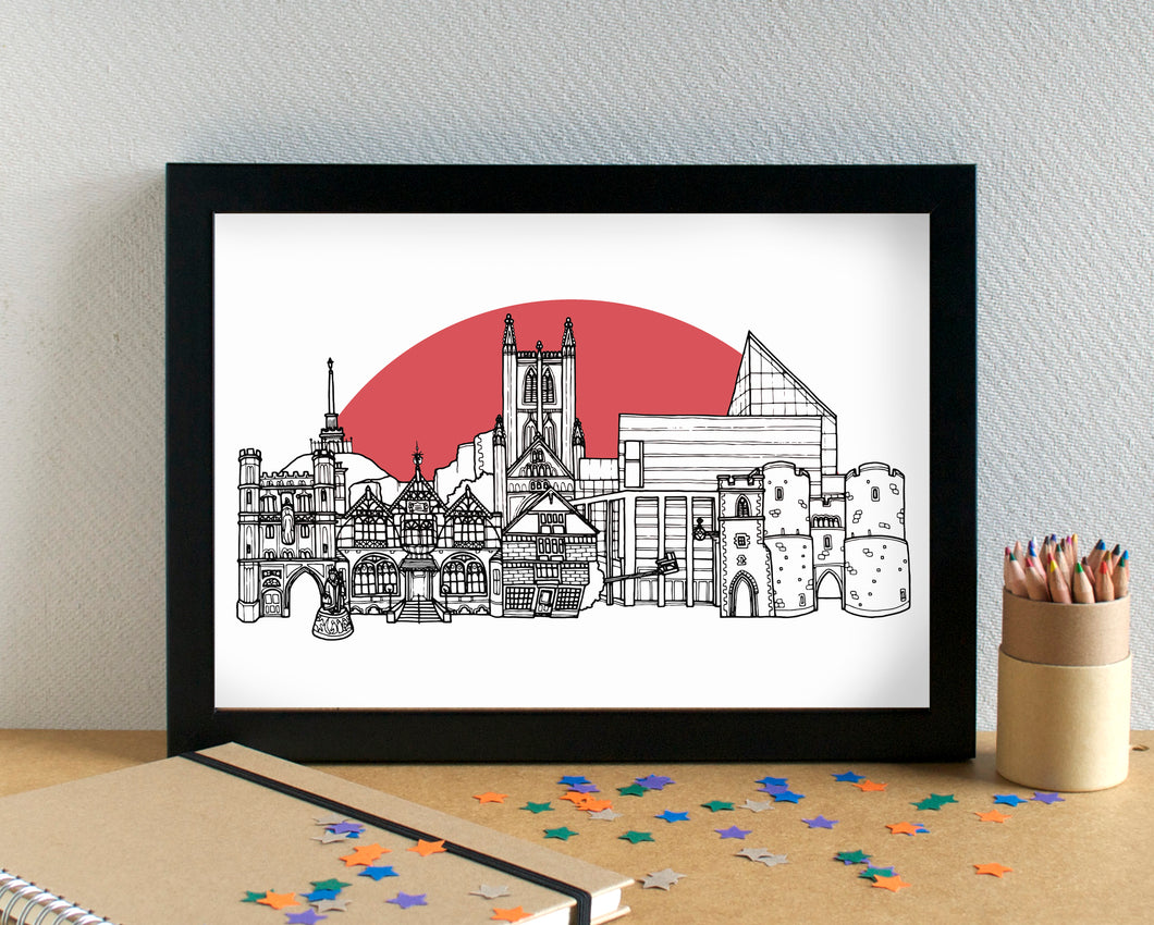 Canterbury Skyline Landmarks Art Print - can be personalised