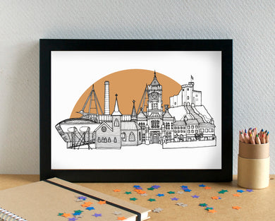 Cardiff Skyline Landmarks Art Print - can be personalised