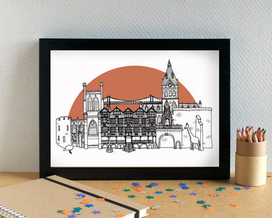 Chester Skyline Landmarks Art Print - can be personalised