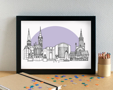 Coventry Skyline Landmarks Art Print - can be personalised