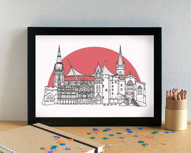 Derry - Londonderry Skyline Landmarks Art Print - can be personalised