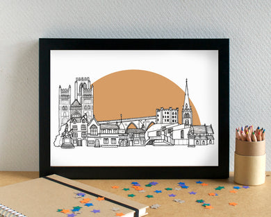 Durham Skyline Landmarks Art Print - can be personalised