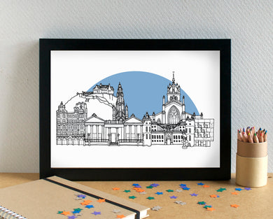 Edinburgh Skyline Landmarks Art Print - can be personalised