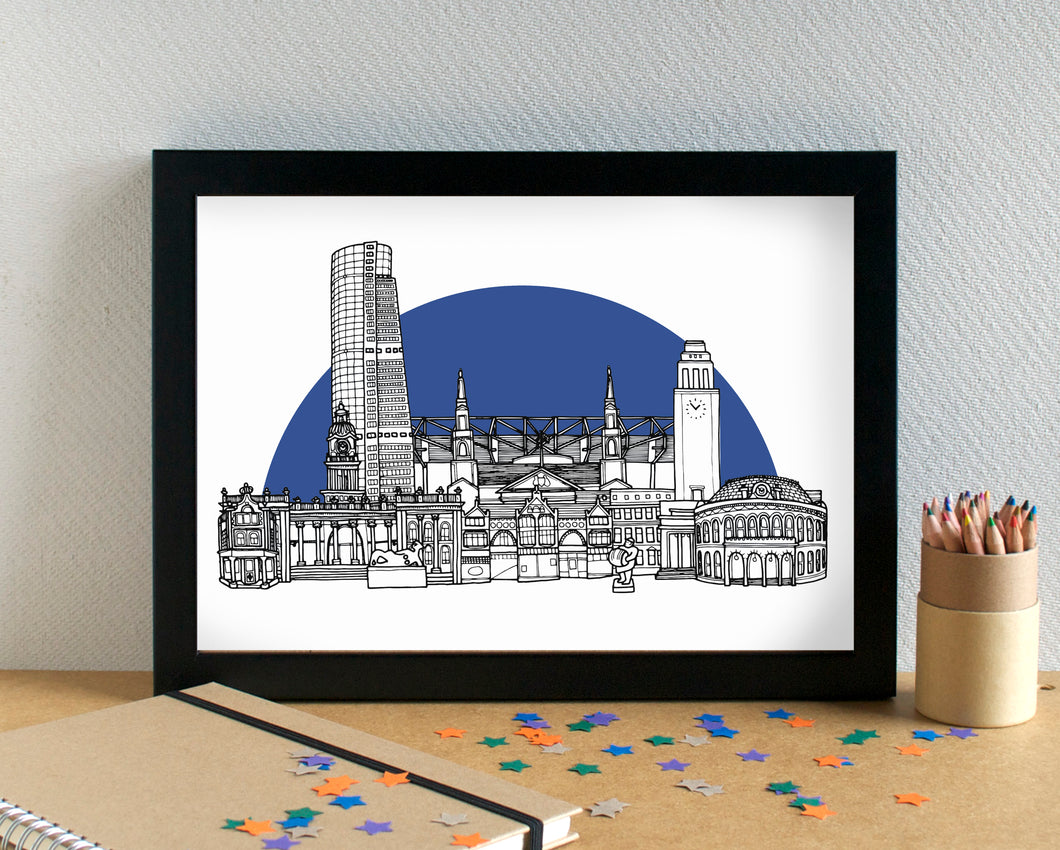 Leeds Skyline Print - with Leeds United FC's Elland Road - can be personalised