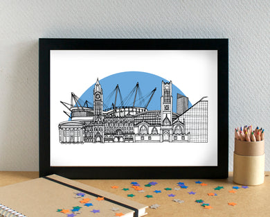 Manchester Skyline Print - with Man City's Etihad Stadium - can be personalised