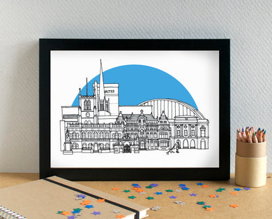 Blackburn Skyline Print - with Blackburn Rovers' Ewood Park - can be personalised