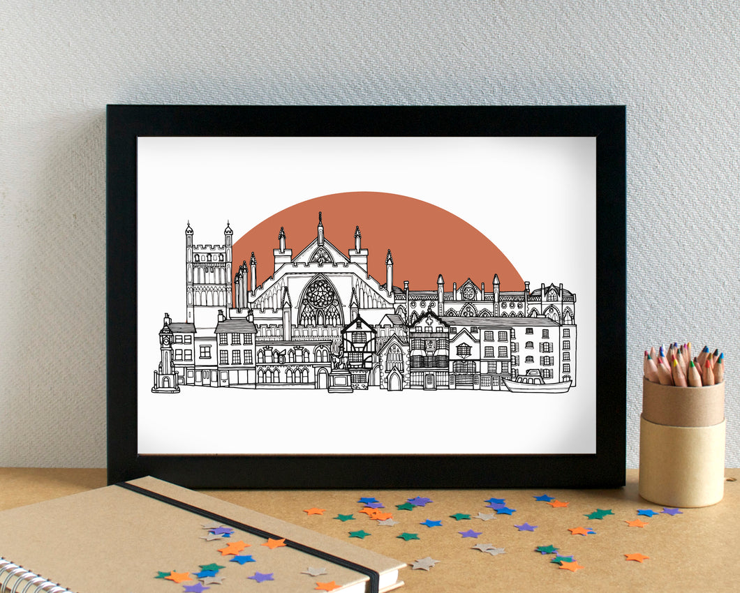 Exeter Skyline Landmarks Art Print - can be personalised
