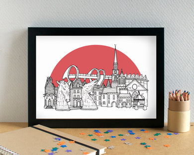 Falkirk Skyline Landmarks Art Print - can be personalised - unframed