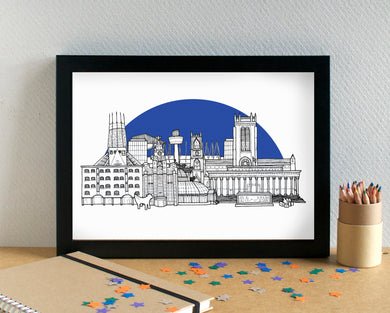 Liverpool Skyline Landmarks Art Print - with Everton's Goodison Park - can be personalised