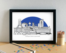 Liverpool Skyline Landmarks Art Print - with Everton's Goodison Park - can be personalised