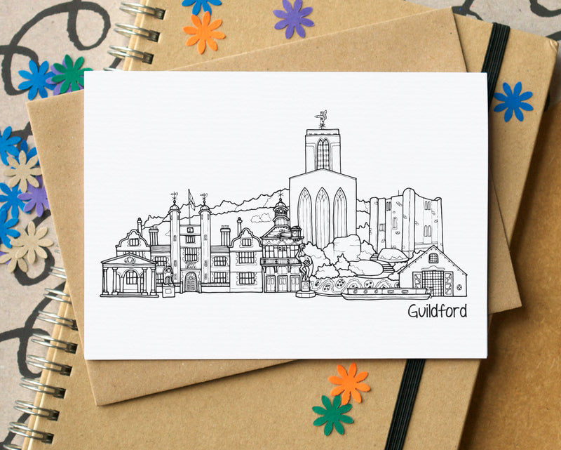 Guildford Skyline Landmarks Greetings Card BeckaGriffin