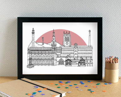 Halifax Skyline Landmarks Art Print - can be personalised - unframed
