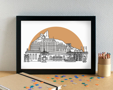 Hastings Skyline Landmarks Art Print - can be personalised - unframed