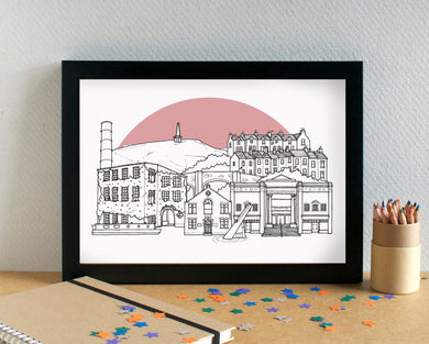 Hebden Bridge Skyline Landmarks Art Print - can be personalised