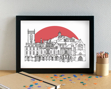 High Wycombe Skyline Landmarks Art Print - can be personalised - unframed