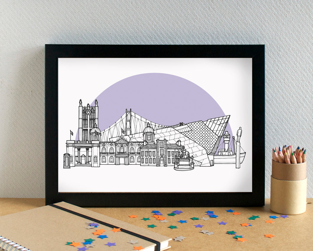 Hull Skyline Landmarks Art Print - can be personalised
