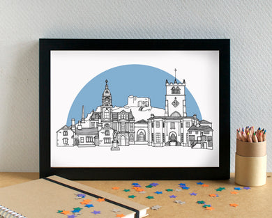 Kendal Skyline Landmarks Art Print - can be personalised