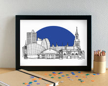 Leicester Skyline Landmarks Art Print - featuring King Power Stadium - can be personalised