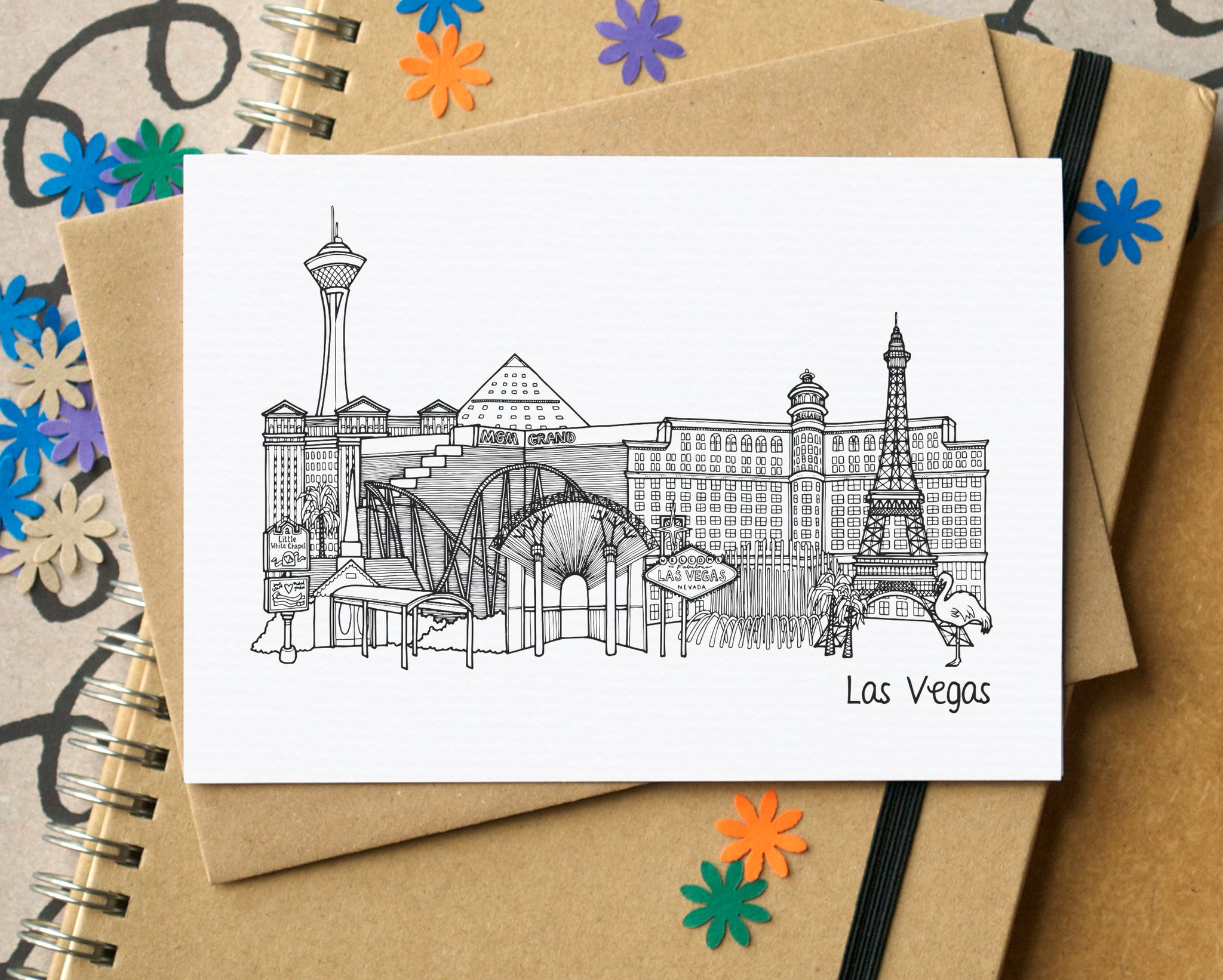 Las Vegas Skyline Landmarks Greetings Card BeckaGriffin