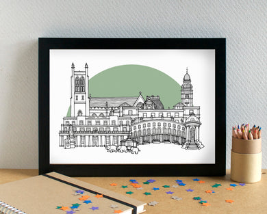 Leamington Spa Skyline Landmarks Art Print - can be personalised - unframed