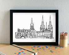 Lichfield Skyline Landmarks Art Print - can be personalised - unframed