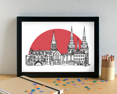 Lichfield Skyline Landmarks Art Print - can be personalised - unframed