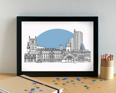 Loughborough Skyline Landmarks Art Print - can be personalised - unframed