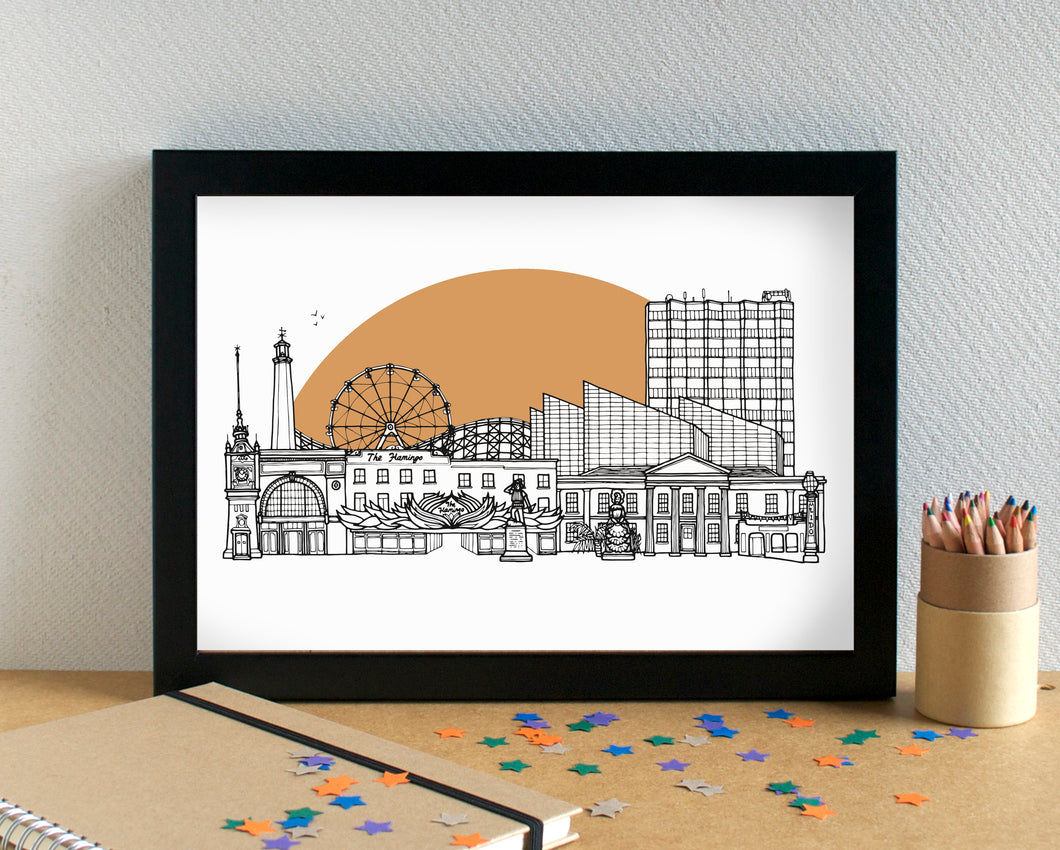 Margate Skyline Landmarks Art Print - can be personalised - unframed