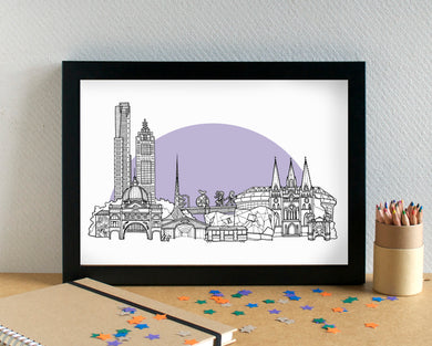 Melbourne Skyline Landmarks Art Print - can be personalised