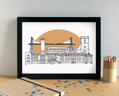Newport Wales Skyline Landmarks Art Print - can be personalised - unframed