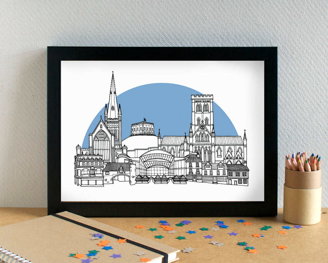 Norwich Skyline Landmarks Art Print - can be personalised