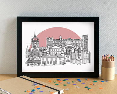 Paisley Scotland Skyline Landmarks Art Print - can be personalised - unframed