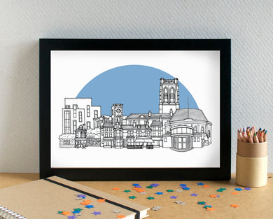 Penny Lane Liverpool Skyline Landmarks Art Print - can be personalised