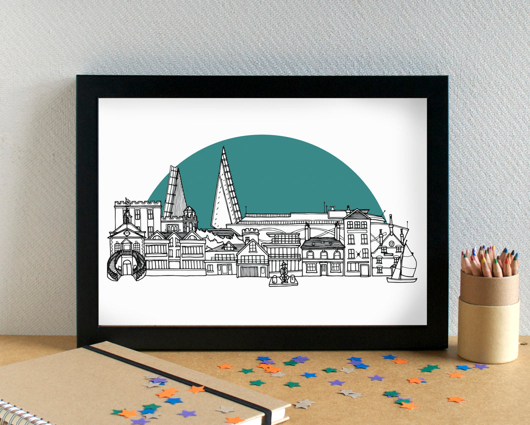 Poole Skyline Landmarks Art Print - can be personalised