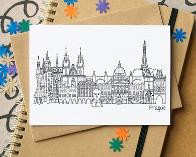 Prague Skyline Landmarks Greetings Card