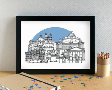 Rome Skyline Landmarks Art Print - can be personalised
