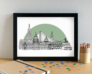 San Francisco Skyline Landmarks Art Print - can be personalised