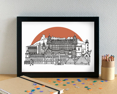 Scarborough Skyline Landmarks Art Print - can be personalised - unframed