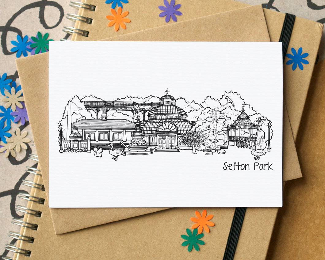 Sefton Park Liverpool Skyline Landmarks Greetings Card