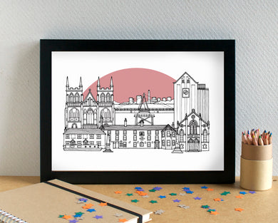 Selby Skyline Landmarks Art Print - can be personalised - unframed