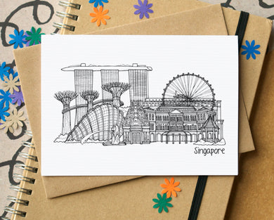 Singapore Skyline Landmarks Greetings Card