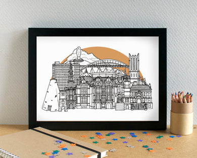 St Helens Skyline Landmarks Art Print - can be personalised - unframed