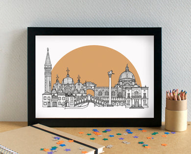 Venice Skyline Landmarks Art Print - can be personalised
