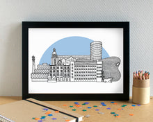 Birmingham Skyline Landmarks Art Print - with Villa Park - can be personalised