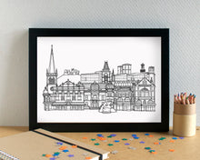 Wakefield Skyline Landmarks Art Print - can be personalised - unframed