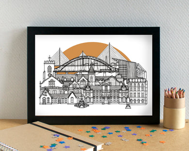 Widnes Skyline Landmarks Art Print - can be personalised - unframed