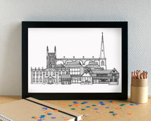 Worcester Skyline Landmarks Art Print - can be personalised - unframed
