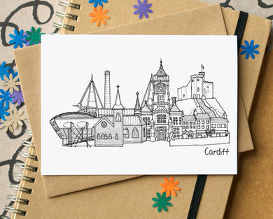 Cardiff Landmarks Skyline Greetings Card