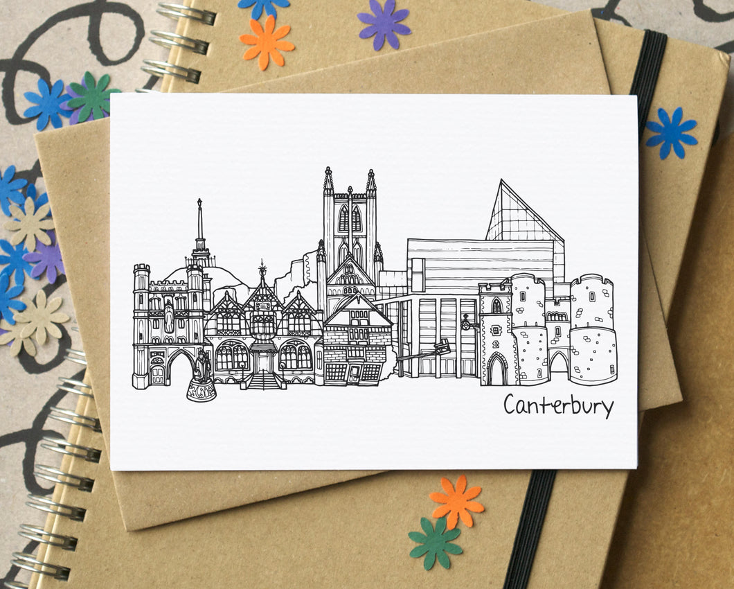 Canterbury Landmarks Skyline Greetings Card