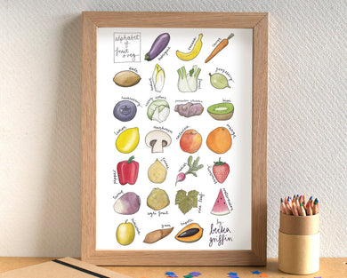 Fruit and Vegetables Alphabet Food Art Print